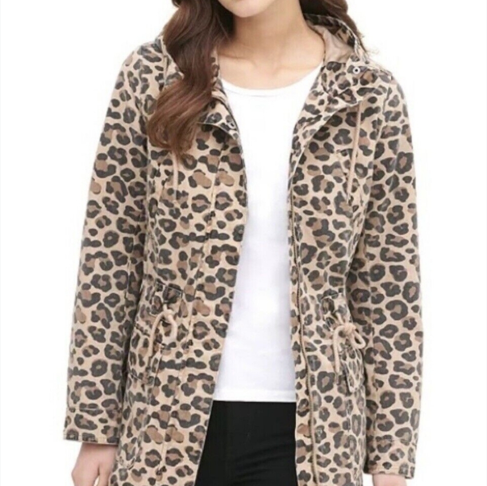 Levi's Tan and Black Leopard Print Hooded Anorak Jacket